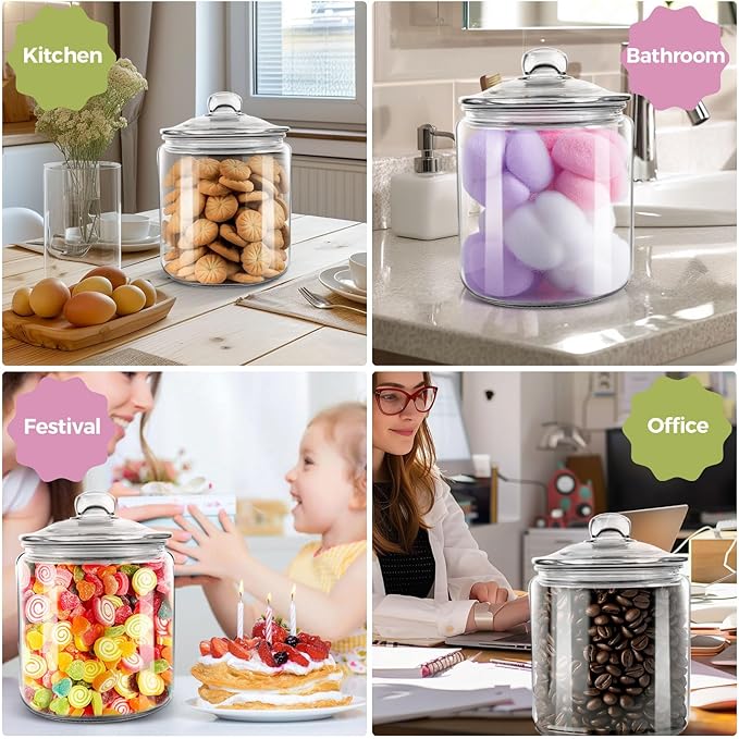Masthome 1 Gallon Glass Jar with Lid,Large Glass Cookie Jar,Wide Mouth,Dishwasher Safe,Large Clear Jar,Storage Containers with Lids For Flour,Nuts,Cookies,Snacks-Send 15pcs Food Storage Bags
