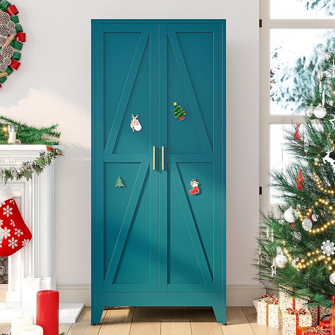 71''Metal Cabinet with 4 Adjustable Shelves,5-Tier Pantry Storage Cabinet,Kitchen Pantry Cabinet for Living Room,Dining Room, Blue