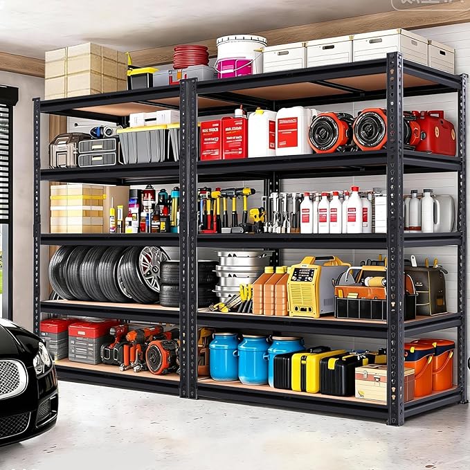72" H Garage Shelves,Storage Shelves Heavy Duty,2400LBS Heavy Duty Garage Shelving,Adjustable 5 Tier Shelving for Garage Storage,Warehouse,16"x35.5"x72"