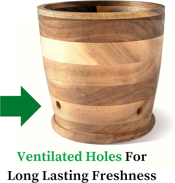 Jean Lemond Introducing The Always Fresh Acacia Garlic Keeper For Counter. A Crafted Large Garlic Storage Jar. A Rustic Garlic Holder Container Pot Saver.