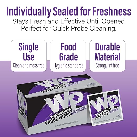 WIPESPLUS Probe Wipes, Thermometer Wipes, Meat Probe Wipe with Individual Satchets for Home and Business, 1000 Count, 10 Packs of 100, White