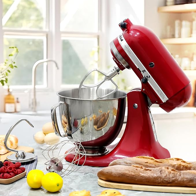 Wiselet Stainless Steel Accessories for KitchenAid 4.5-5 Qt Tilt Head Stand Mixer, Includes 6 Wire Whisk, Flat Beater, Dough Hook for KitchenAid, Dishwasher Safe and Heavy Duty, Fits for KSM45, KSM150