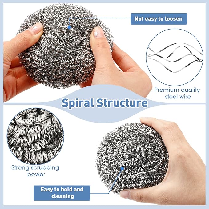 Roshtia 72 Pcs Stainless Steel Scrubber Bulk Large Steel Wool Scrubber 50 Gram Stainless Scourers Sponges Scouring Pads for Cleaning Dishes, Stoves, Pots, Pan, Cooker Hoods