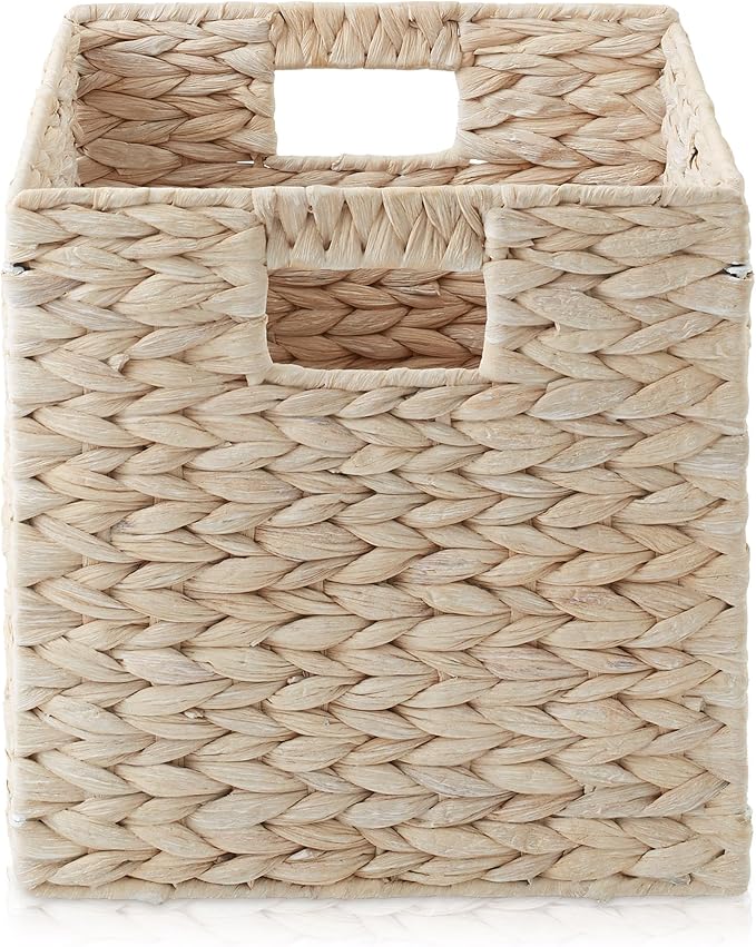 Casafield 10.5" x 10.5" Hyacinth Storage Baskets, Whitewash - Set of 6 Storage Organizers, Woven Wicker Cubes