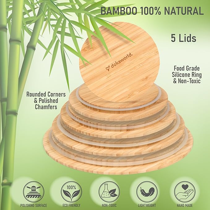 dokaworld Glass Mixing Bowls Bamboo Lids - Lids are compatible with all Glass Mixing Bowls Set