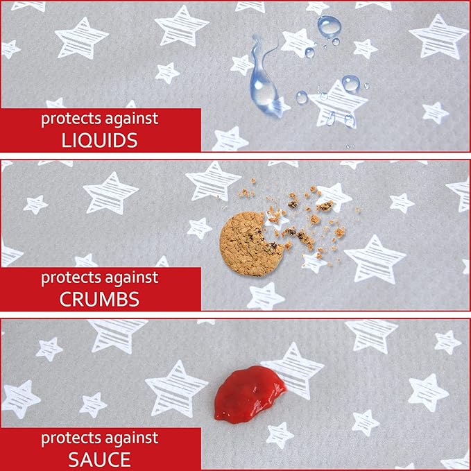 Large Splat Mat 54x72 Inches Extra Large Waterproof Mat Anti-Slip Bottom, Baby Art Playtime Mat for Craft/Mealtime on Table or Floor, Washable Portable Picnic Mat, Grey Star 4.5x6 Ft