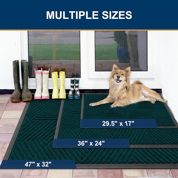 Smiry Front Door Mat Outside Entrance, Heavy Duty Sturdy Natural Rubber Doormat, Trap Dirt and Moisture, Easy Clean Low Profile Mats for Indoor Outdoor Entry, Irregular Triangle (29.5x17, Atlantic)