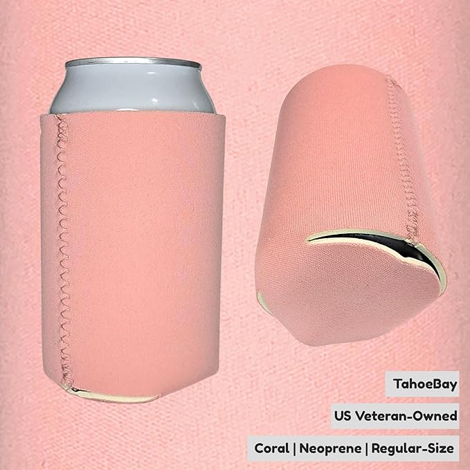 TahoeBay Neoprene Can Cooler Sleeves (50-Pack) Bulk Blank Sublimation Blanks for Vinyl Regular Size Plain Beer Coolers for Soda Cans & Bottles Black, White, Solid Color Set (Coral)