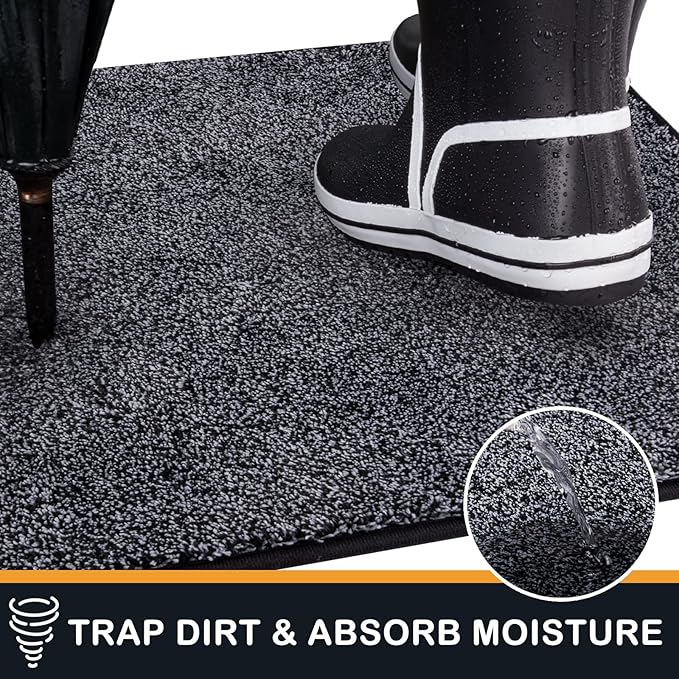 PURRUGS Dirt Trapping Door Mat 20" x 31.5", Non-Slip Machine Washable Entryway Rug, Dog Doormat, Indoor Front Door Mat, Super Absorbent Entry Rug for Muddy Shoes & Paws, Bluish Grey-Black