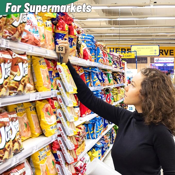 9Pcs Hanging Merchandise Strips with Hooks, 31 inch Metal Retail Display Rack with Label Header, Chip Rack for Potato Chips, Snack, Party, Collection