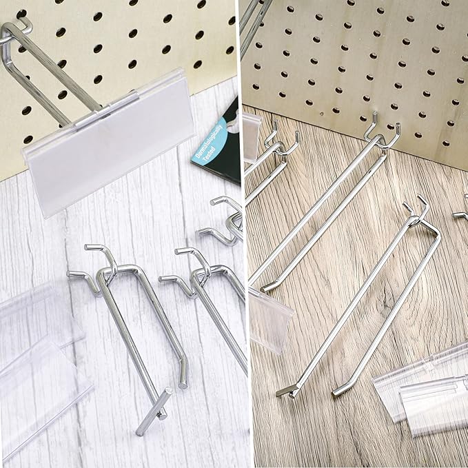 Thyle 30 Pcs Metal Scan Hook with Label Holder for 1/8" to 1/4" Pegboard, Peg Board Hooks with Price Tag, Pegboard Wall Accessories for Home Garage Retail Display Supplies (4 Inch,6 Inch,8 Inch)