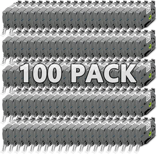 100x 12mm 0.47 Laminated White TZ Tape, Replace for Brother P Touch Label Tape Work with Brother Label Maker PTouch PTH210 PTD220 PTH110 PT-1280 PT-1880, Black on White, 1/2 Inch x 26.2 Feet