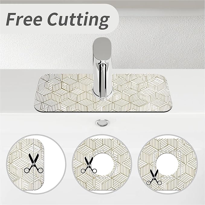 Kitchen Sink Splash Guard，Elegant simple geometric Faucet Mat Sink Gadgets-Super Absorbent Fast Drying Mat Drip Catcher for Kitchen, Bathroom,Sink Mat, Dish Drying Mat, Bathroom(15" X 5.5" )