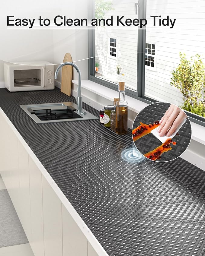 Shelf and Drawer Liner for Kitchen Cabinet, Non-Adhesive 12in x 120in Waterproof Contact Paper Refrigerator Liners Thickened Durable EVA Material Non Slip Mat for Dresser Cupboard Pantry Protector