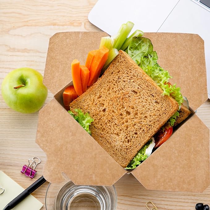 EcoDispose 30 oz Kraft Paper Pack of 120 Fold To Go Containers, Microwaveable Leak and Grease Proof Take Out Boxes for Lunch,Leftover and Restaurant