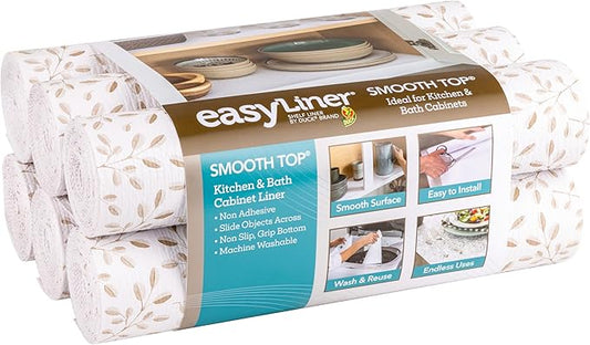 Smooth Top EasyLiner for Cabinets & Drawers - Easy to Install & Cut to Fit - Shelf Paper & Drawer Liner Non Adhesive - Non Slip Shelf Liner - 20in. x 6ft. - 6 Roll Project Pack - Taupe Buds