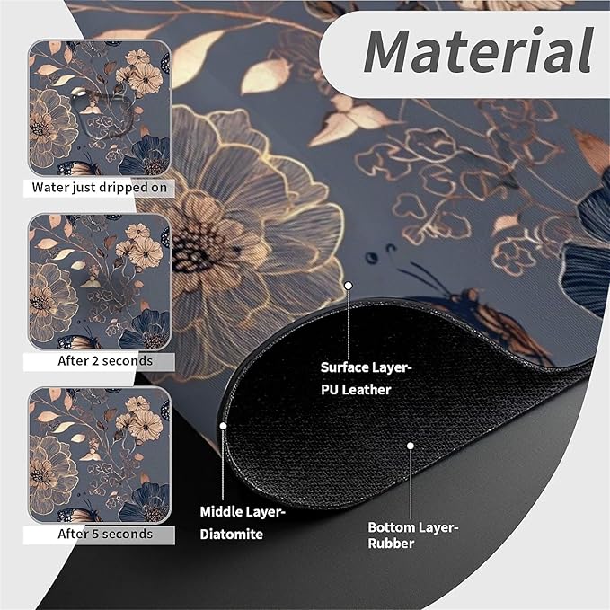 Kitchen Sink Splash Guard，Graceful butterfly flowers Faucet Mat Sink Gadgets-Super Absorbent Fast Drying Mat Drip Catcher for Kitchen, Bathroom,Sink Mat, Dish Drying Mat, Bathroom(15" X 5.5" )