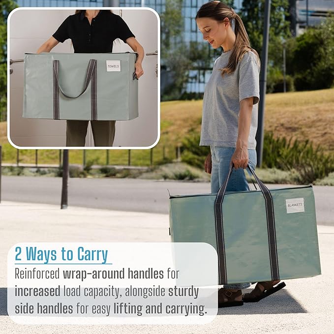 VENO 6 Pack Moving Bags and Large Christmas Storage Bins with lids. Alternative to Moving Boxes, Packing Supplies for College. Extra Large Heavy Duty Totes for Packaging (Shiny Light Green, 6 Pack)