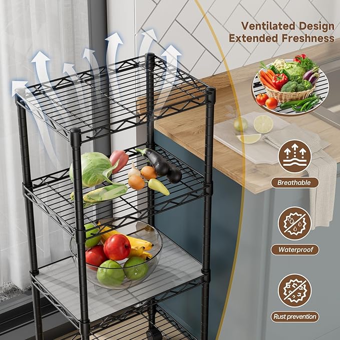 4 Tier Adjustable Storage Shelves Metal Utility Shelf Wire Shelving Unit Organizer Rack for Home Kitchen Office Bathroom Pantry Room 12" D x 18" W x 44.5" H