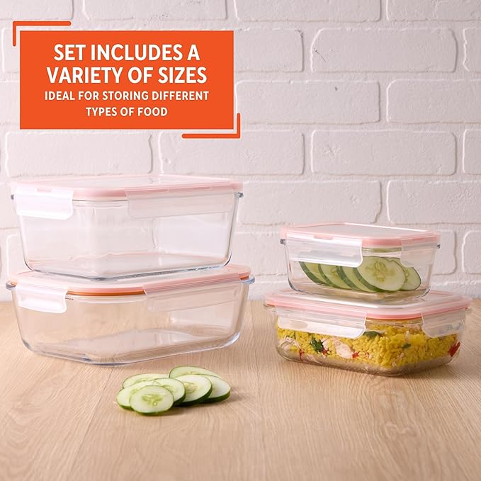 IMUSA Glass Food Storage Containers with Lids, 10 Piece Set Borosilicate Glass Meal Prep Containers Oven Microwave Freezer Safe Airtight and Leakproof