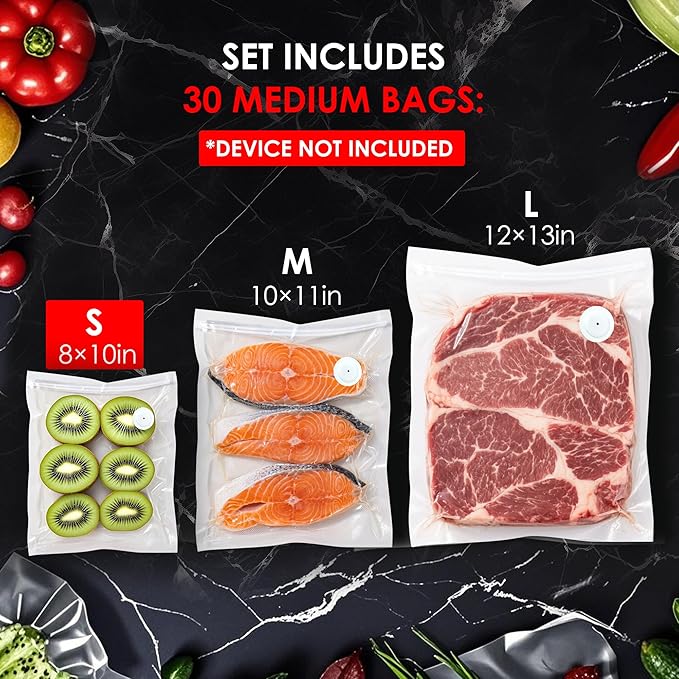 Elxis Reusable Vacuum Sealer Bags for Food – 30 Small (8 x 10 in) –Odor-Resistant, Leak-Proof-Microwave – Compatible with Elxis Vacuum Sealers