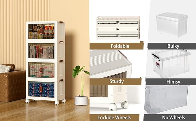 Collapsible Storage Bins with Lids - Stackable Plastic Closet Organizers for Clothes, and Home Organization White (3-rack, 17 Gal/rack)