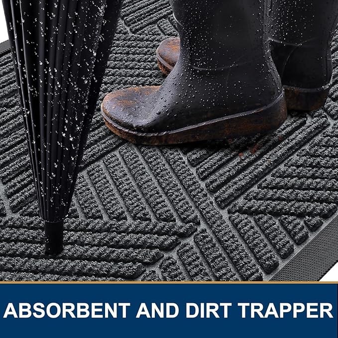 Smiry Front Door Mat Outside Entrance, Heavy Duty Sturdy Natural Rubber Doormat, Trap Dirt and Moisture, Easy Clean Low Profile Mats for Indoor Outdoor Entry, Irregular Triangle (59x20, Grey)