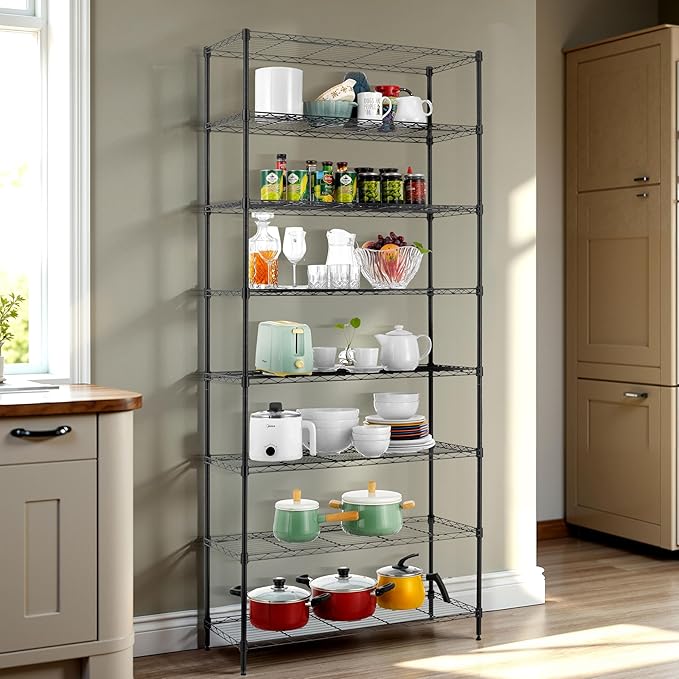 Finnhomy 8-Tier Wire Shelving Unit - Adjustable Steel Rack, 14x36x80 Inches, 8 Metal Shelves for Pantry and Garage Storage - NSF Certified, Black