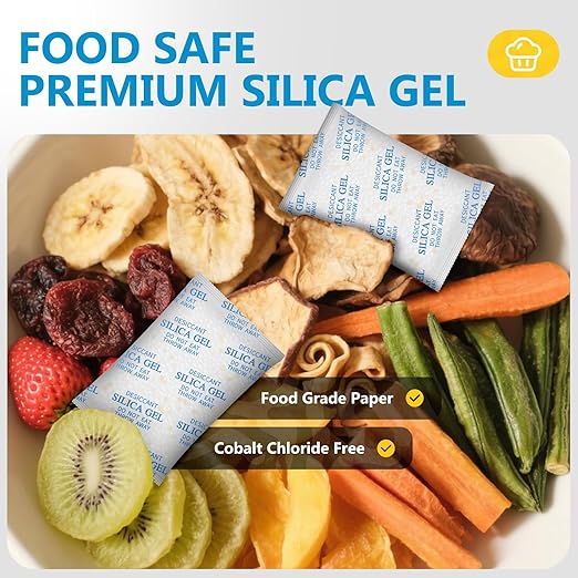 Moisture Absorbers – 100 Gram 16 Packs Silica Gel Packets Food Grade Silica Packets with Color Indicating, Premium Desiccant Packs for Food, Electronics, Closet, Jewelry and Safe Storage