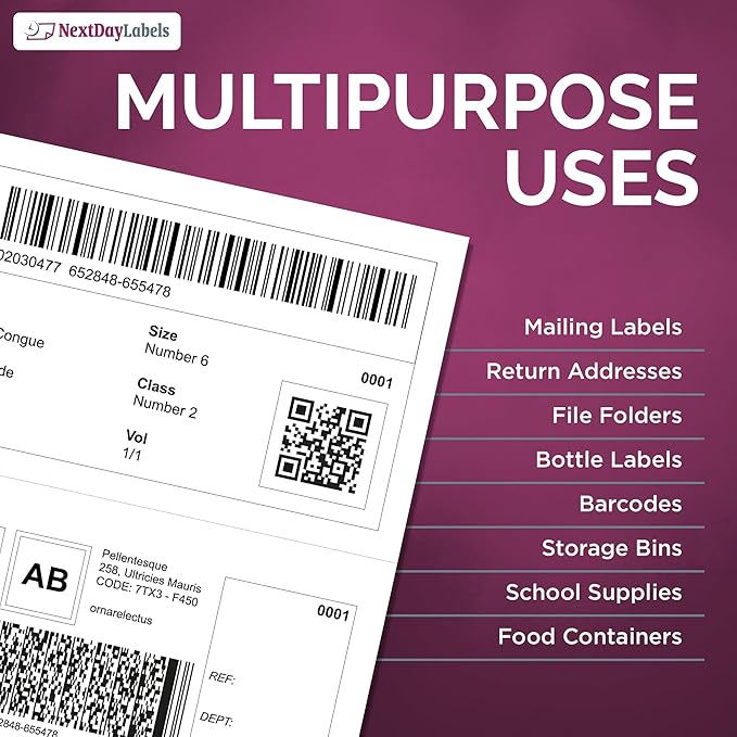 NextDayLabels 8.5x5.5 Half Sheet Stickers White Blank Labels for Laser Inkjet Printer - 2 Per Page Self-Adhesive Shipping Packaging Product Made in USA - 50 Labels