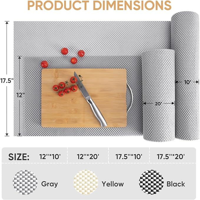 BALEINE Cabinet Liner, Drawer Liner, Shelf Liners for Kitchen Cabinets Non-Adhesive, Non-Slip Protect Desks, Cupboard, Drawers, Shelves, Tableware (17.5 in x 10 Ft, Gray)