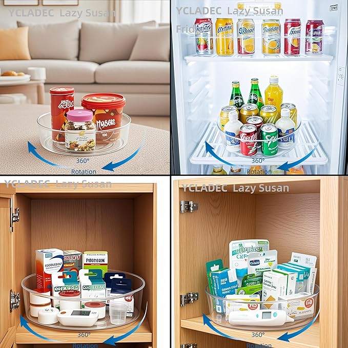 YCLADEC 3 Pack Lazy Susan 11.5" Inch Turntable Organizer for Cabinet Pantry Organizers and Storage Organization Spinning Spice Rack Bins Rotating Condiment for Countertop Kitchen Sink