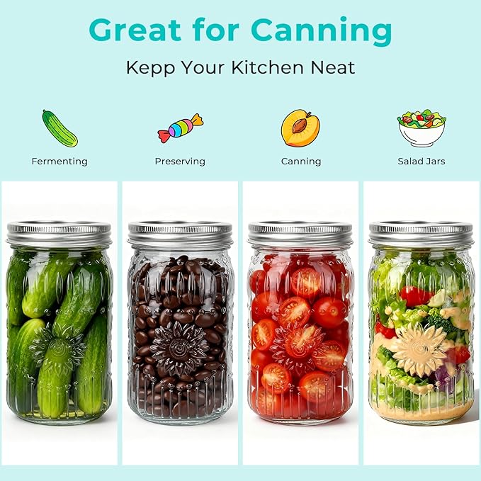 CycleMore 9 Pack 32oz Large Mason Jars with Metal Lids & Bands, Wide Mouth Canning Jars, 1 Quart Jars for Crafts & Homemade Gifts