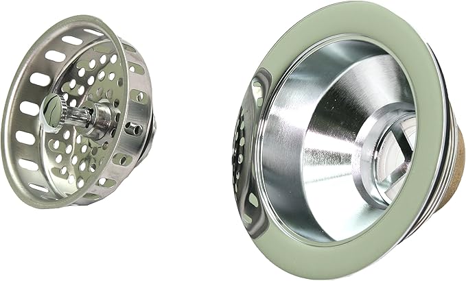 Highcraft 9734 Heavy Duty Kitchen Sink (3-1/2 Inch) Stainless Steel Drain Assembly With Strainer Basket KOHLER Style Stopper, Stainless-Steel