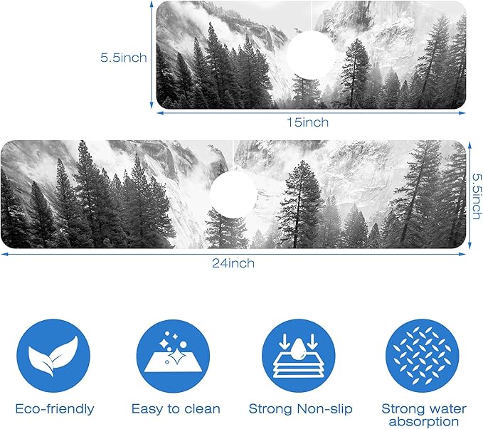 Winter Forest Mountain Sink Faucet Absorbing Mat Sink Splash Guard Faucet Mat Draining Mat Fast Drying Sink Protectors for Kitchen and Bathroom 5.5"×24"