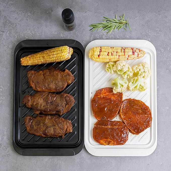TP Grilling Prep and Serve Trays, 17 x 10.5 inch BBQ Trays for Cooked and Raw Foods, Set of 2 Melamine Serving Platters for Meats, Grill Accessories, Black and White