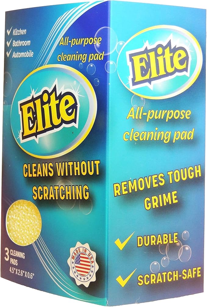 Elite All Purpose Cleaning Pad, 6 Pads (2x3pack), Non Scratch, Dish Sponge, Scrubber, Sponges for Kitchen and Household Use, Made in USA