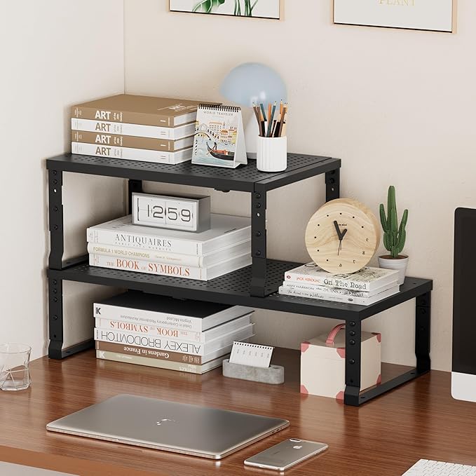 Asiingkel Metal Stackable Expandable Storage Shelf - Multi-Functional Home Storage Shelf, Suitable for Kitchen, Cabinet，Bathroom, Office, Garage, etc.（3PACKS/Black/Medium