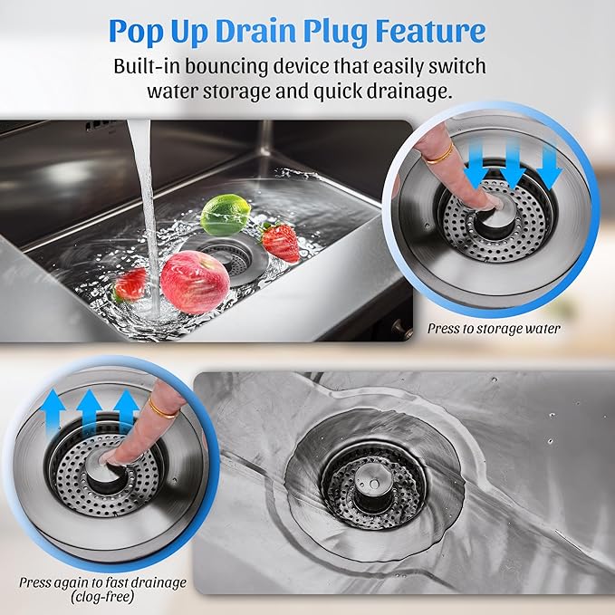 NinjaTiger Kitchen Sink Drain Strainer - 3-in-1 Stainless Steel Pop Up Sink Stopper Anti-Clogging Sink Strainer Basket Sink Drainer Filter Plug for US Standard 3-1/2'' Sink Drain | Gunmetal Gray