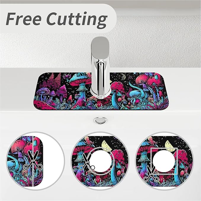 Kitchen Sink Splash Guard，Magical mushrooms plants Faucet Mat Sink Gadgets-Super Absorbent Fast Drying Mat Drip Catcher for Kitchen, Bathroom,Sink Mat, Dish Drying Mat, Bathroom(15" X 5.5" )