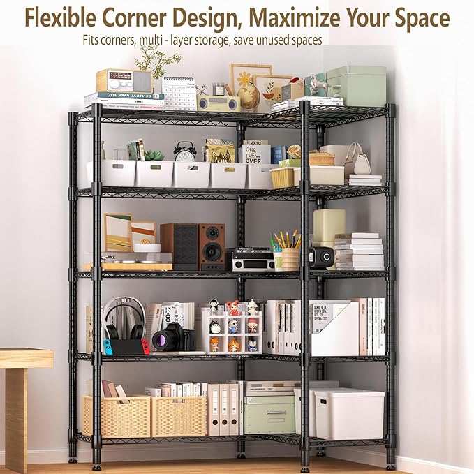 Himimi Storage Shelves-5 Tier Heavy Duty Wire Shelving Unit with Leveling Feet, 1500LBS Adjustable Metal Shelves Organizer for Kitchen Garage Pantry Laundry, 60" W*14" D*72" H, Black