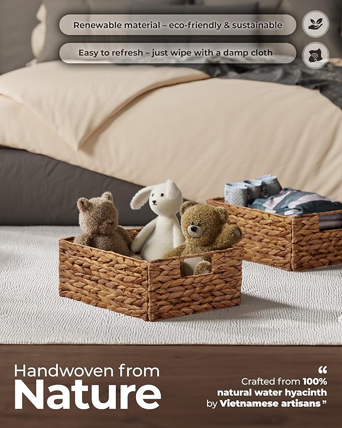 BLUEWEST Wicker Storage Baskets Pack 6, Woven Baskets for Storage, Laundry Water Hyacinth Basket for Organizing with Carrying Handles, Rattan Baskets (Brown, Rectangular)