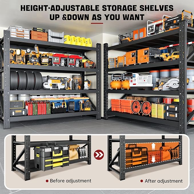 3000LBS Storage Shelves, 48" W Garage Shelving Heavy Duty Metal Adjustable Garage Shelves, Shelving Units Industrial Shelving for Warehouse, 48" W x 23.7" D x 70" H, Black