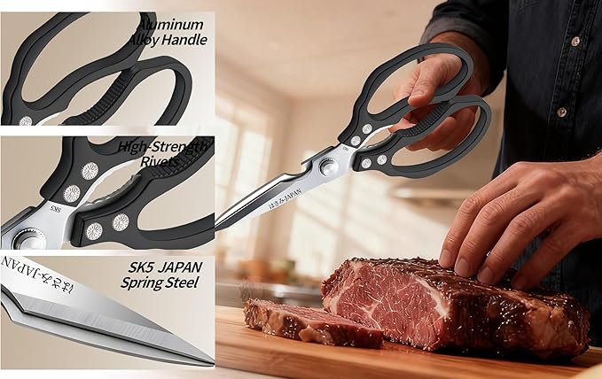 Kitchen Scissors Set, Heavy Duty Meat Scissors All Purpose, Dishwasher Safe Food Shears for Seafood Pizza Herb Chicken Poultry Cutting Cooking, Christmas Gifts for Men Women Mom Dad