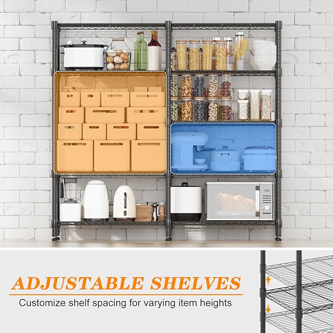 Homdox 5 Tier Storage Shelves Wire Shelving Unit Metal Shelves for Storage Heavy Duty Garage Shelf Pantry Shelves Kitchen Shelving, 14"x60"x72", Black