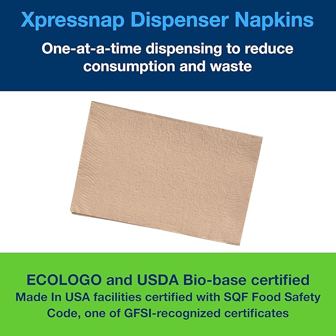 Tork Xpressnap Natural Dispenser Napkin N4, 2-ply, 1/2 Fold, One-at-a-Time Dispensing, 12 x 500, 8.5" x 6.5", 109906