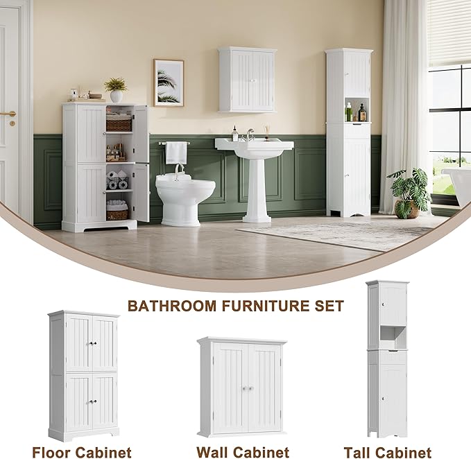 ChooChoo 67" Tall Bathroom Storage Cabinet, Narrow Bathroom Cabinet with 2 Doors and 1 Drawers, Freestanding Cupboard Floor Cabinet with Adjustable Shelves for Living Room, Kitchen, White