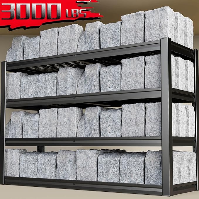 68" Wide Heavy Duty Garage Shelving Units, 4-Tier Deep Storage Shelves,Black Metal Garage Shelves,Steel Shelf,Large Storage Rack,Industrial Shelving for Shop, 68" W x 24" D x 68" H,2 Pack