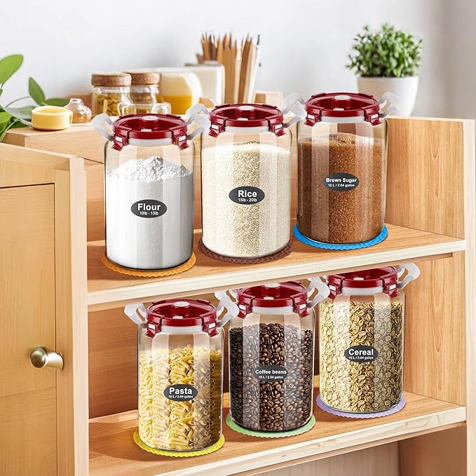 2.6 Gallon Glass Rice Storage Container with Airtight Lid & Handle - 20 lbs Large Glass Jar with Lid for Pantry, Kitchen - BPA Free, Wide Mouth, Clear Design for Flour, Pasta, Cereal Food Organization