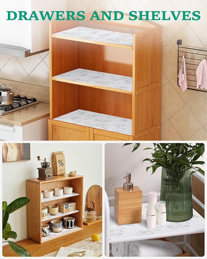 Shelf Drawer Liner for Kitchen Cabinets Non-Adhesive Shelf Liner Paper Non-Slip Strong Grip Drawer Liner Cabinet Liners Thickened Easy to Clean for Tool Box Pantry (Rose,17.5In x 20FT), Gray
